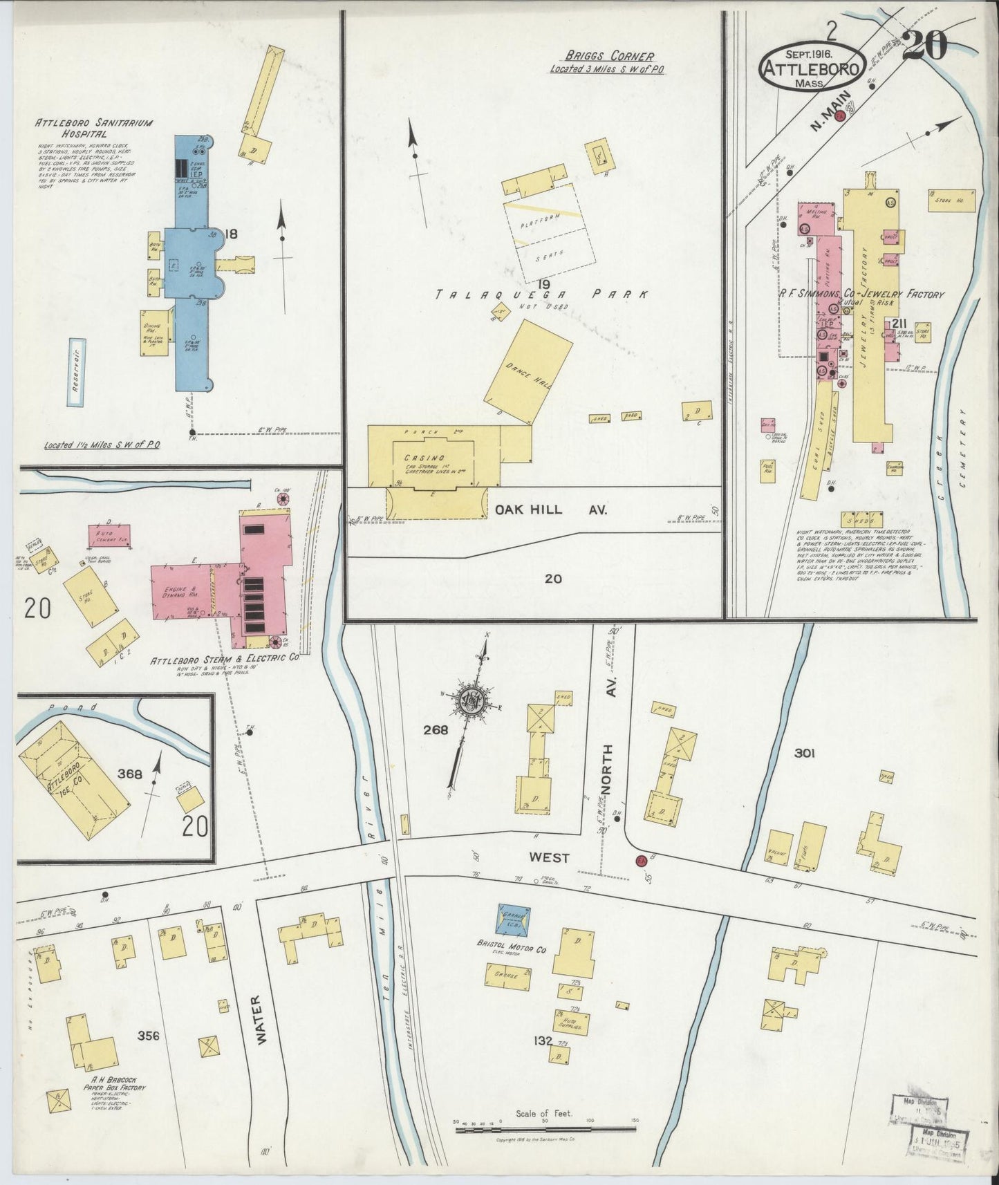 Sanborn Fire Insurance Map from Attleboro, Bristol County, Massachusetts (1916), Sheet #0020 - Complete Map Set gallery image, historic Sanborn map, vintage wall art, Massachusetts Massachusetts