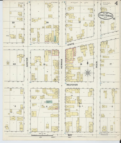 Sanborn Fire Insurance Map from East Tawas, Iosco County, Michigan (1890), Sheet #0004 - Complete Map Set gallery image, historic Sanborn map, vintage wall art, Michigan Michigan