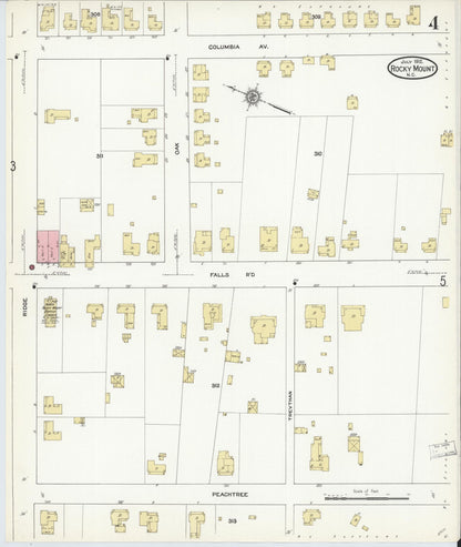 Sanborn Fire Insurance Map from Rocky Mount, Edgecombe And Nash Counties, North Carolina (1912), Sheet #0004 - Complete Map Set gallery image, historic Sanborn map, vintage wall art, North Carolina North Carolina
