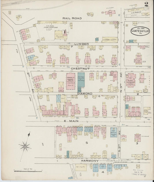 Sanborn Fire Insurance Map from Coatesville, Chester County, Pennsylvania (1886), Sheet #0002 - Historic Sanborn Fire Insurance Map Print, vintage old map wall art, antique decor, genealogy gift, Pennsylvania Pennsylvania map