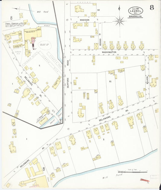 Sanborn Fire Insurance Map from Laurel, Sussex County, Delaware (1907), Sheet #0008 - Historic Sanborn Fire Insurance Map Print, vintage old map wall art, antique decor, genealogy gift, Delaware Delaware map