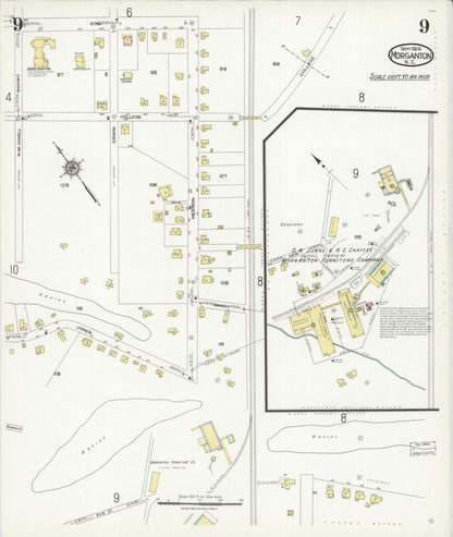 Sanborn Fire Insurance Map from Morganton, Burke County, North Carolina (1924), Sheet #0009 - Complete Map Set gallery image, historic Sanborn map, vintage wall art, North Carolina North Carolina