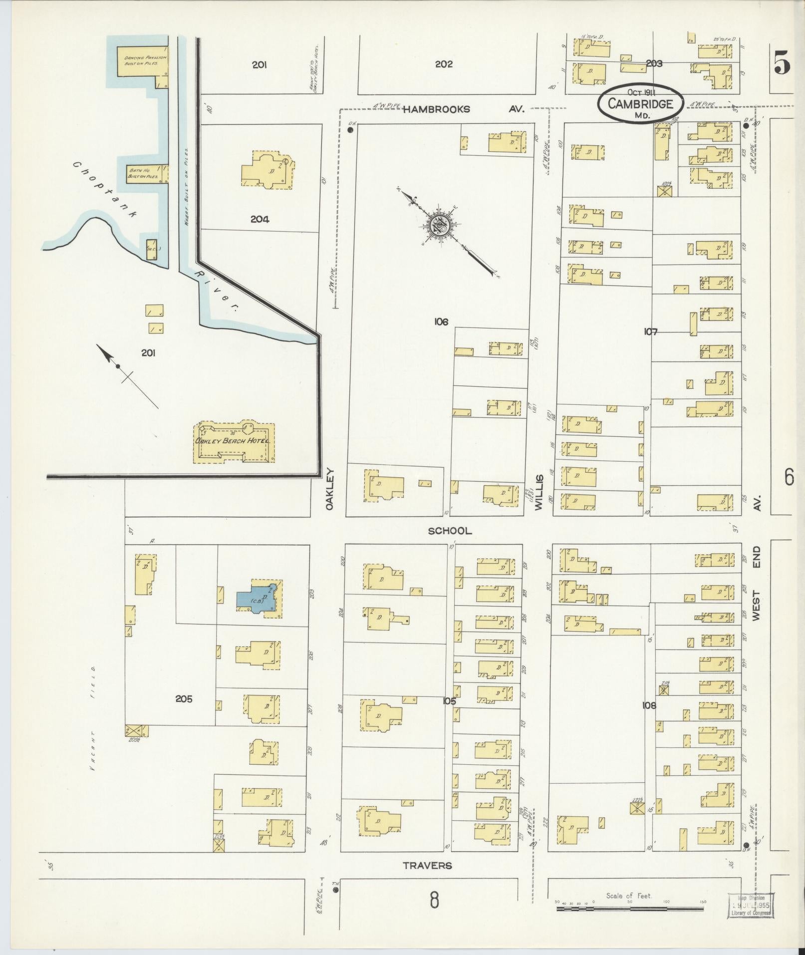Sanborn Fire Insurance Map from Cambridge, Dorchester County, Maryland (1911), Sheet #0005 - Historic Sanborn Fire Insurance Map Print, vintage old map wall art, antique decor, genealogy gift, Maryland Maryland map