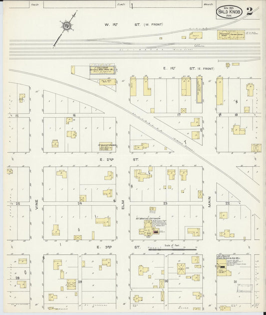 Sanborn Fire Insurance Map from Bald Knob, White County, Arkansas (1913), Sheet #0002 - Historic Sanborn Fire Insurance Map Print, vintage old map wall art, antique decor, genealogy gift, Arkansas Arkansas map