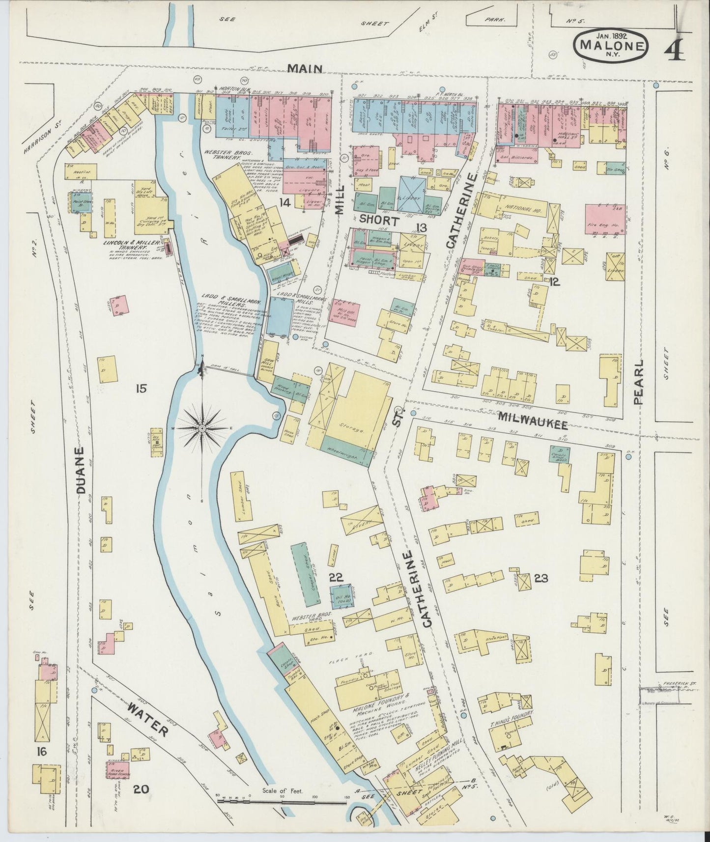 Sanborn Fire Insurance Map from Malone, Franklin County, New York (1892), Sheet #0004 - Complete Map Set gallery image, historic Sanborn map, vintage wall art, New York New York