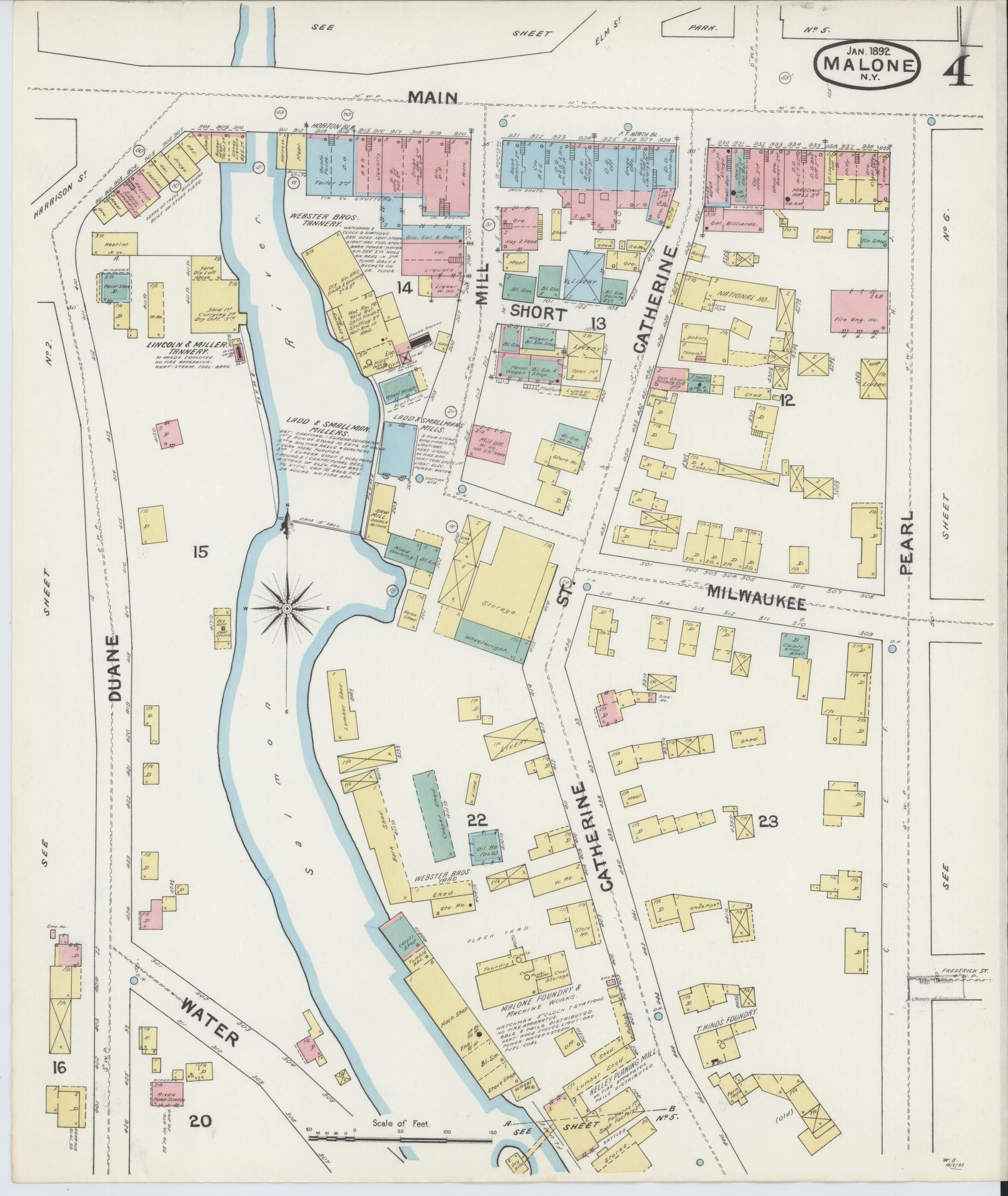Sanborn Fire Insurance Map from Malone, Franklin County, New York (1892), Sheet #0004 - Complete Map Set gallery image, historic Sanborn map, vintage wall art, New York New York