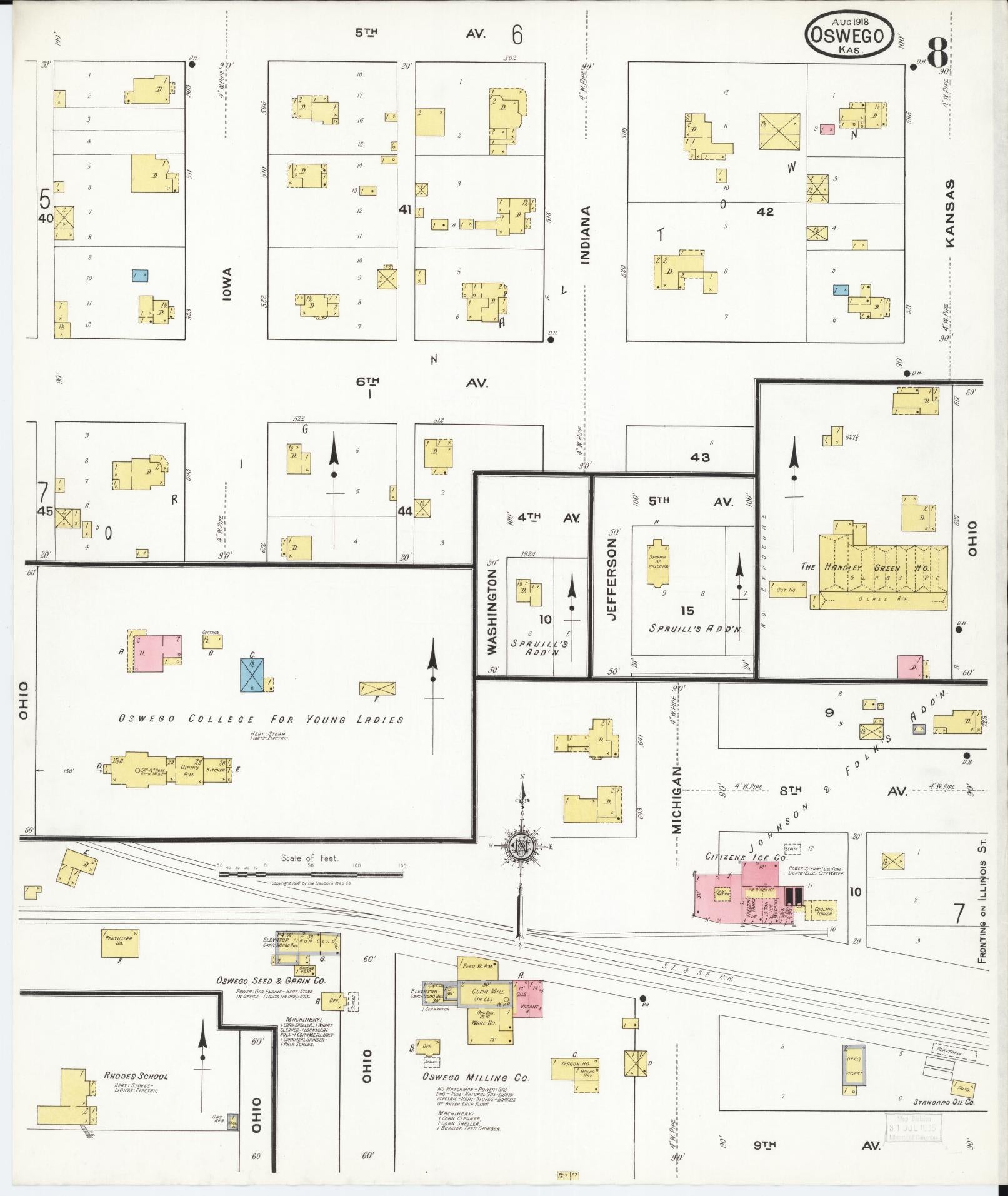 Sanborn Fire Insurance Map from Oswego, Labette County, Kansas (1918), Sheet #0008 - Complete Map Set gallery image, historic Sanborn map, vintage wall art, Kansas Kansas