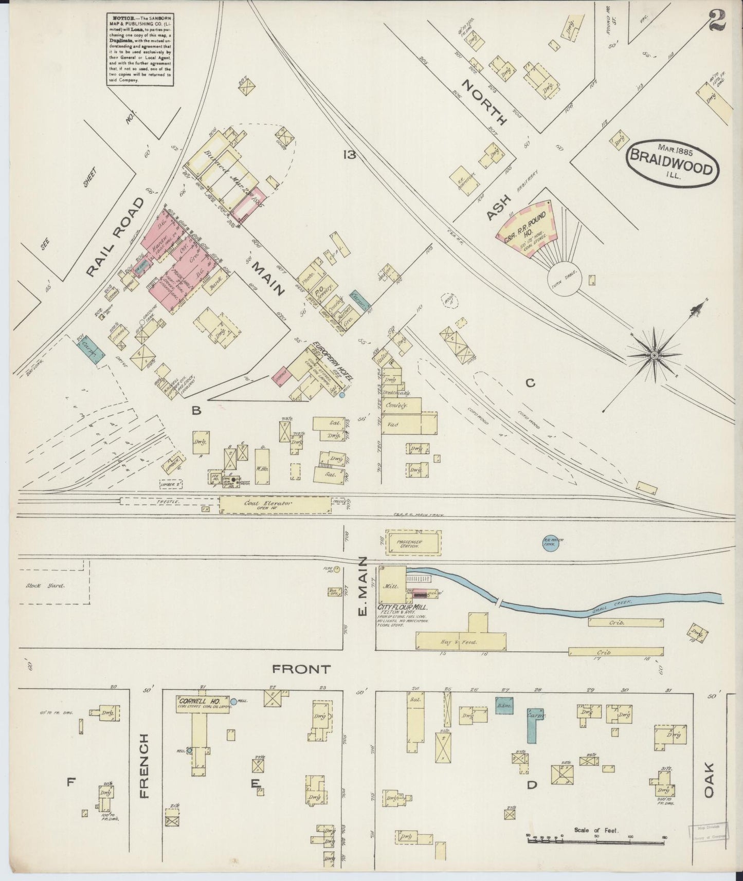 Sanborn Fire Insurance Map from Braidwood, Will County, Illinois (1885), Sheet #0002 - Complete Map Set gallery image, historic Sanborn map, vintage wall art, Illinois Illinois