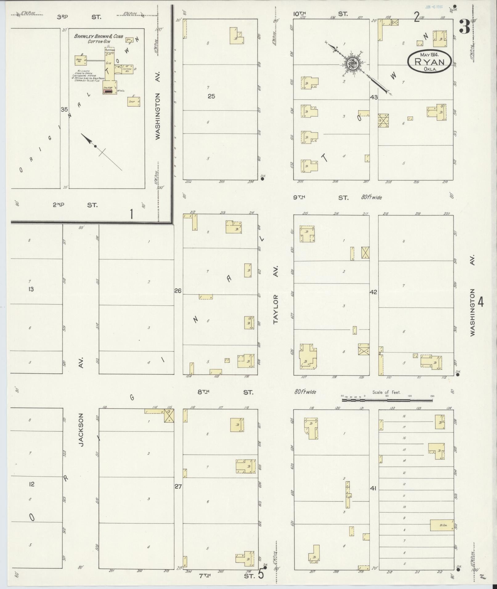 Sanborn Fire Insurance Map from Ryan, Jefferson County, Oklahoma (1914), Sheet #0003 - Historic Sanborn Fire Insurance Map Print, vintage old map wall art, antique decor, genealogy gift, Oklahoma Oklahoma map