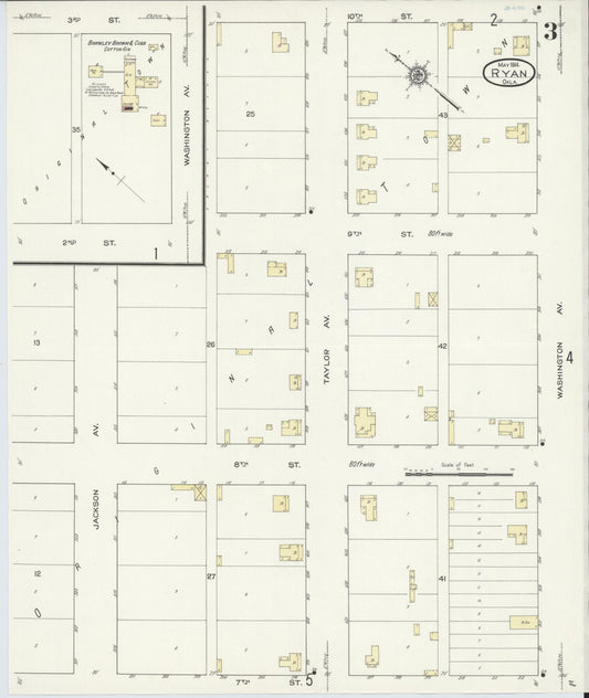 Sanborn Fire Insurance Map from Ryan, Jefferson County, Oklahoma (1914), Sheet #0003 - Historic Sanborn Fire Insurance Map Print, vintage old map wall art, antique decor, genealogy gift, Oklahoma Oklahoma map