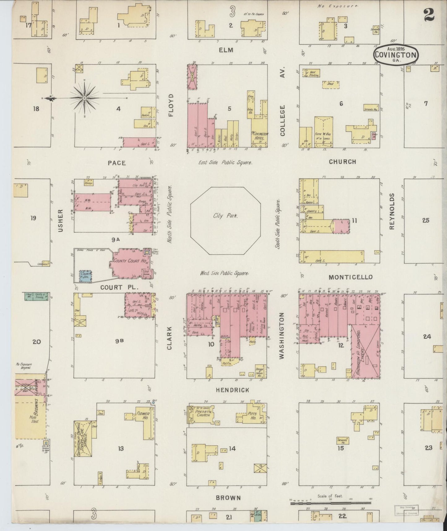 Sanborn Fire Insurance Map from Covington, Newton County, Georgia (1895), Sheet #0002 - Complete Map Set gallery image, historic Sanborn map, vintage wall art, Georgia Georgia
