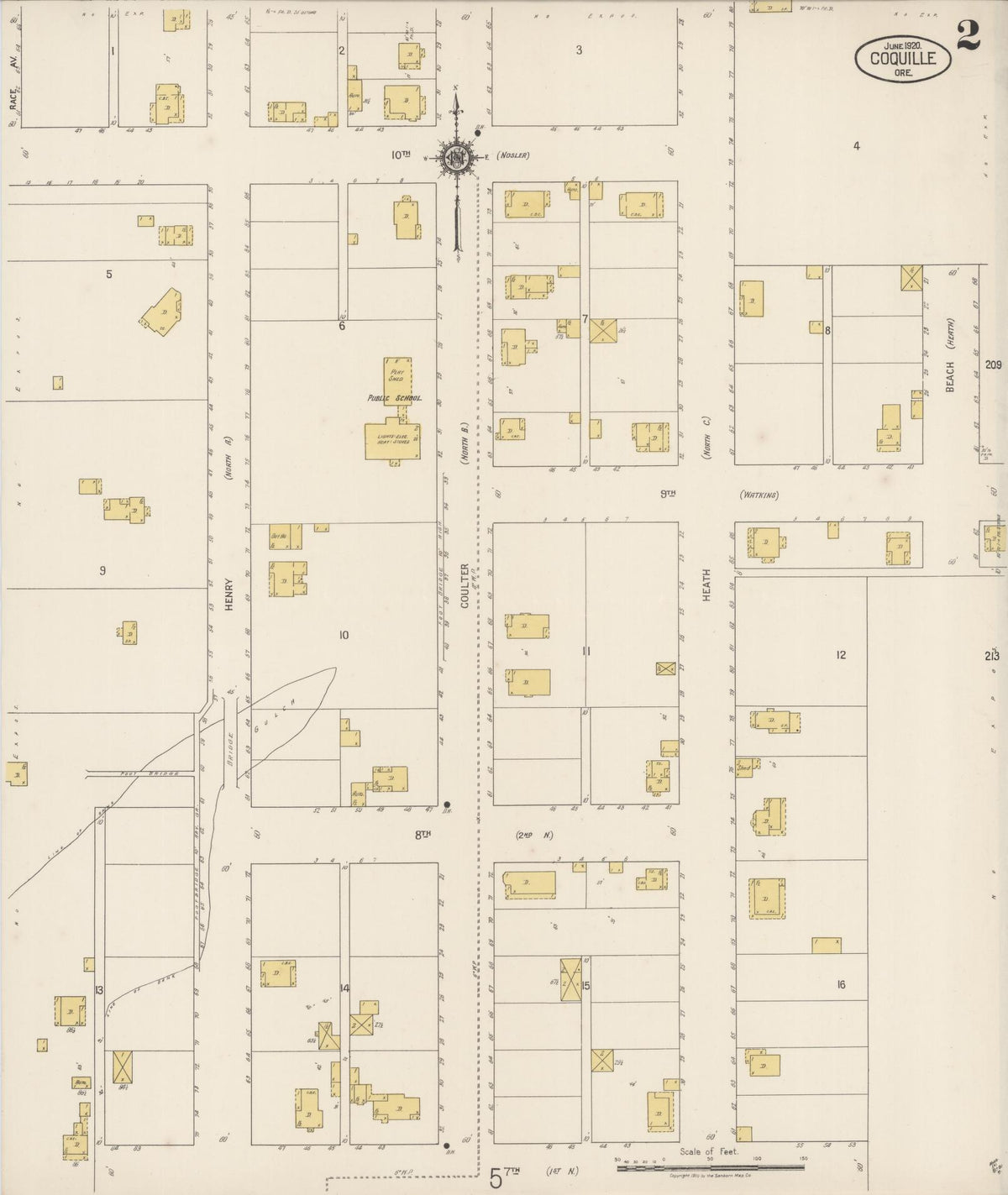 Sanborn Fire Insurance Map from Coquille, Coos County, Oregon (1920), Sheet #0002 - Historic Sanborn Fire Insurance Map Print, vintage old map wall art, antique decor, genealogy gift, Oregon Oregon map