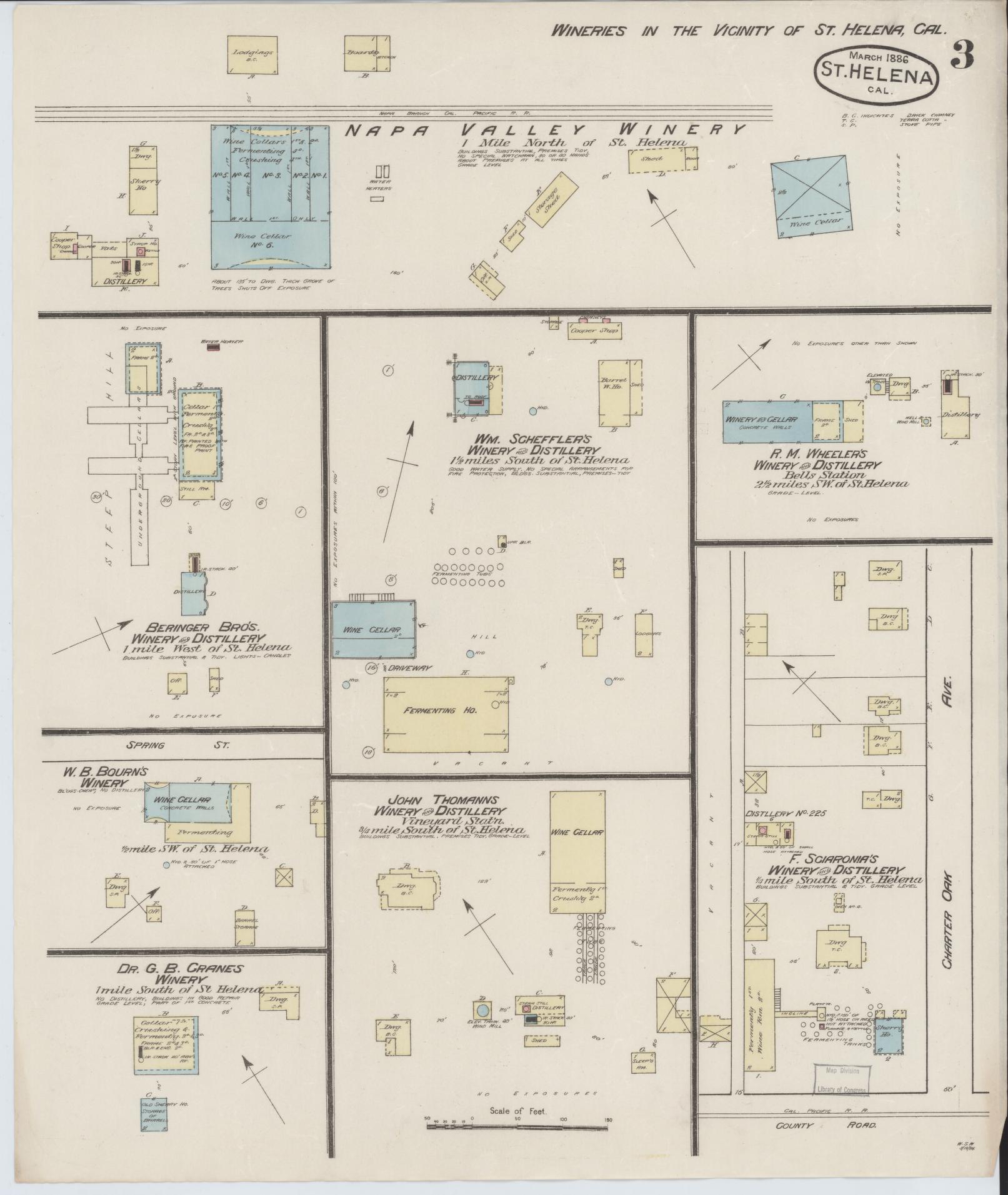 Sanborn Fire Insurance Map from Saint Helena, Napa County, California (1886), Sheet #0003 - Complete Map Set gallery image, historic Sanborn map, vintage wall art, California California