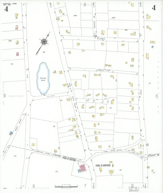 Sanborn Fire Insurance Map from Newtown, Fairfield County, Connecticut (1951), Sheet #0004 - Historic Sanborn Fire Insurance Map Print, vintage old map wall art, antique decor, genealogy gift, Connecticut Connecticut map