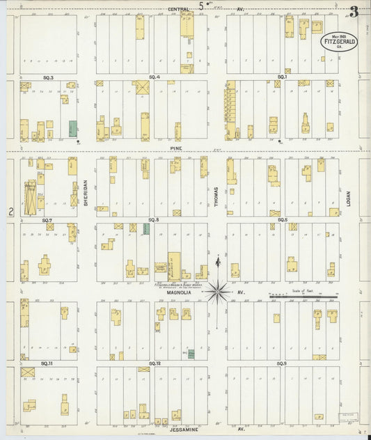 Sanborn Fire Insurance Map from Fitzgerald, Ben Hill County, Georgia (1903), Sheet #0003 - Historic Sanborn Fire Insurance Map Print, vintage old map wall art, antique decor, genealogy gift, Georgia Georgia map