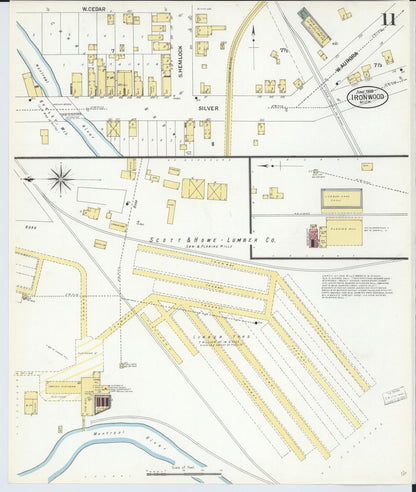 Sanborn Fire Insurance Map from Ironwood, Gogebic County, Michigan (1908), Sheet #0011 - Historic Sanborn Fire Insurance Map Print, vintage old map wall art, antique decor, genealogy gift, Michigan Michigan map