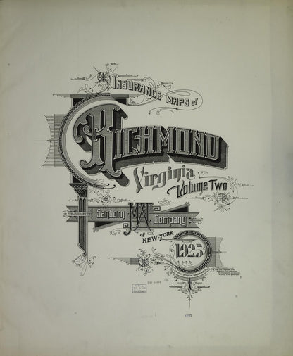 Sanborn Fire Insurance Map from Richmond, Independent Cities, Virginia (1925), Sheet #0001 - Historic Sanborn Fire Insurance Map Print, vintage old map wall art, antique decor, genealogy gift, Virginia Virginia map
