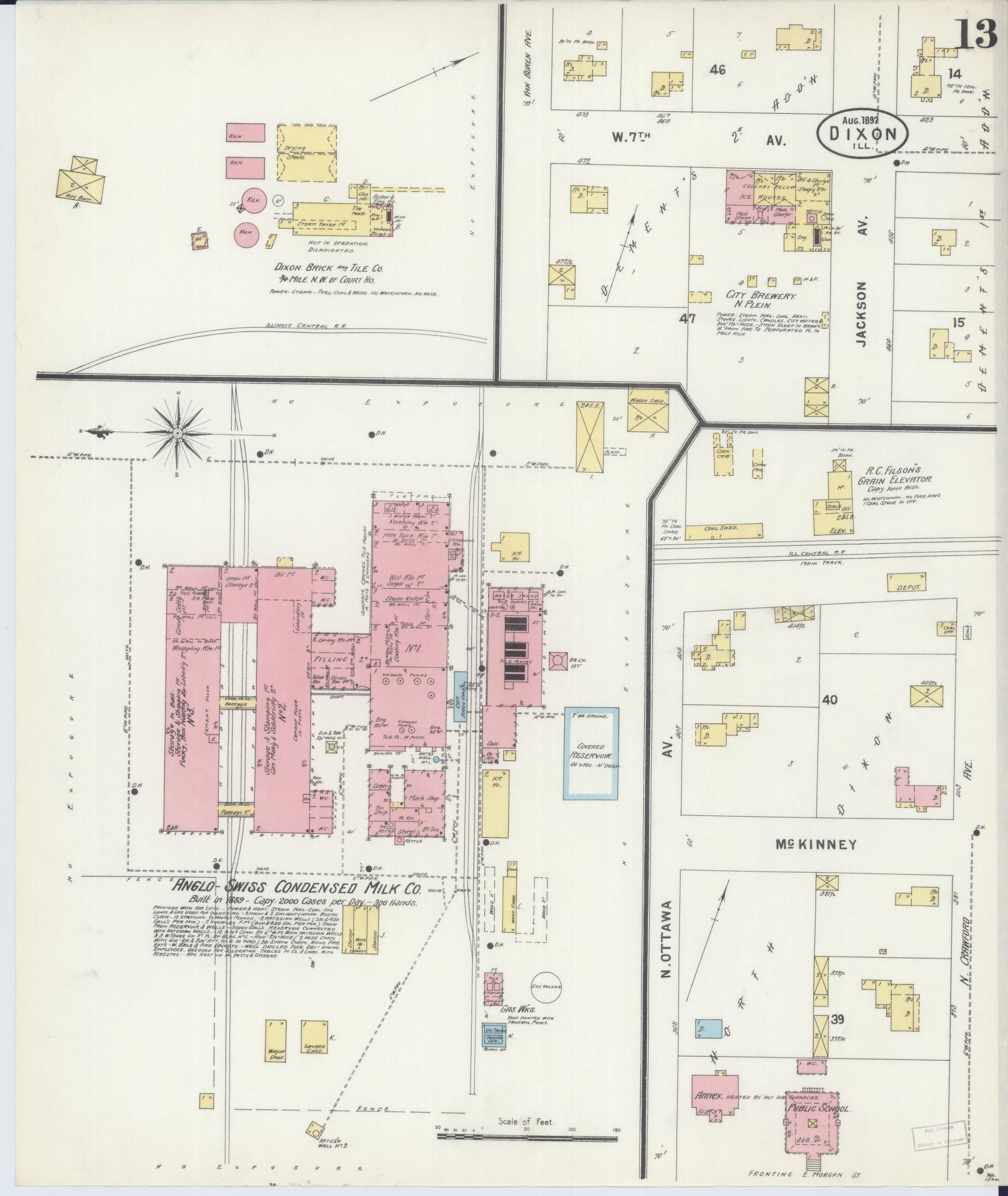 Sanborn Fire Insurance Map from Dixon, Lee County, Illinois (1897), Sheet #0013 - Complete Map Set gallery image, historic Sanborn map, vintage wall art, Illinois Illinois