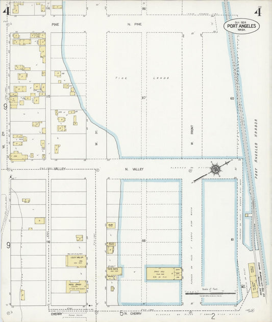 Sanborn Fire Insurance Map from Port Angeles, Clallam County, Washington (1924), Sheet #0004 - Historic Sanborn Fire Insurance Map Print, vintage old map wall art, antique decor, genealogy gift, Washington Washington map