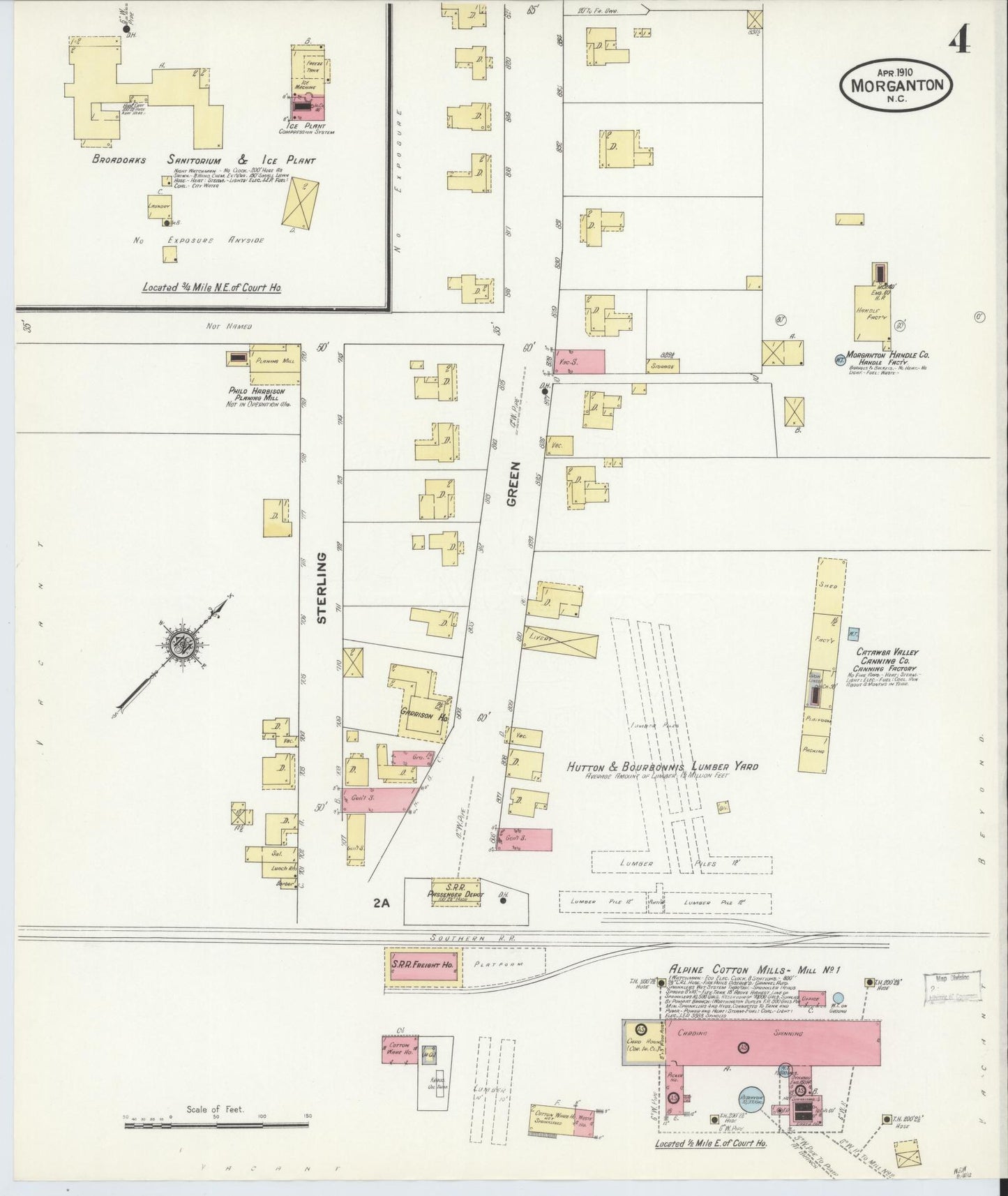 Sanborn Fire Insurance Map from Morganton, Burke County, North Carolina (1910), Sheet #0004 - Historic Sanborn Fire Insurance Map Print, vintage old map wall art, antique decor, genealogy gift, North Carolina North Carolina map
