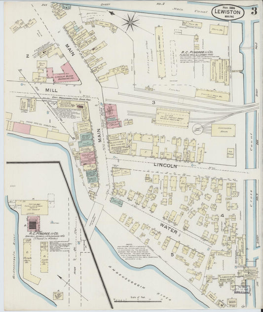 Sanborn Fire Insurance Map from Lewiston, Androscoggin County, Maine (1886), Sheet #0003 - Historic Sanborn Fire Insurance Map Print, vintage old map wall art, antique decor, genealogy gift, Maine Maine map