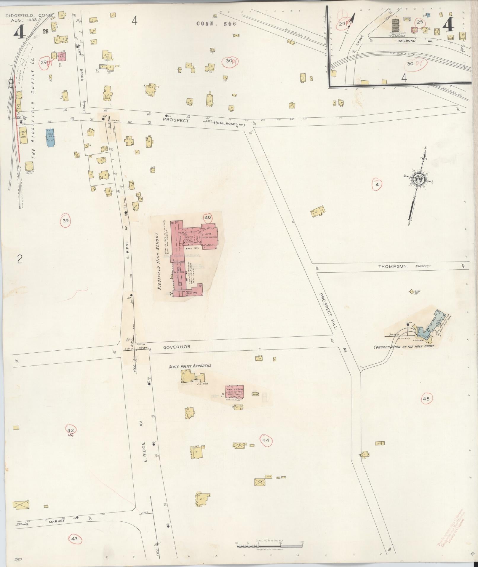 Sanborn Fire Insurance Map from Ridgefield, Fairfield County, Connecticut (1940), Sheet #0004 - Complete Map Set gallery image, historic Sanborn map, vintage wall art, Connecticut Connecticut