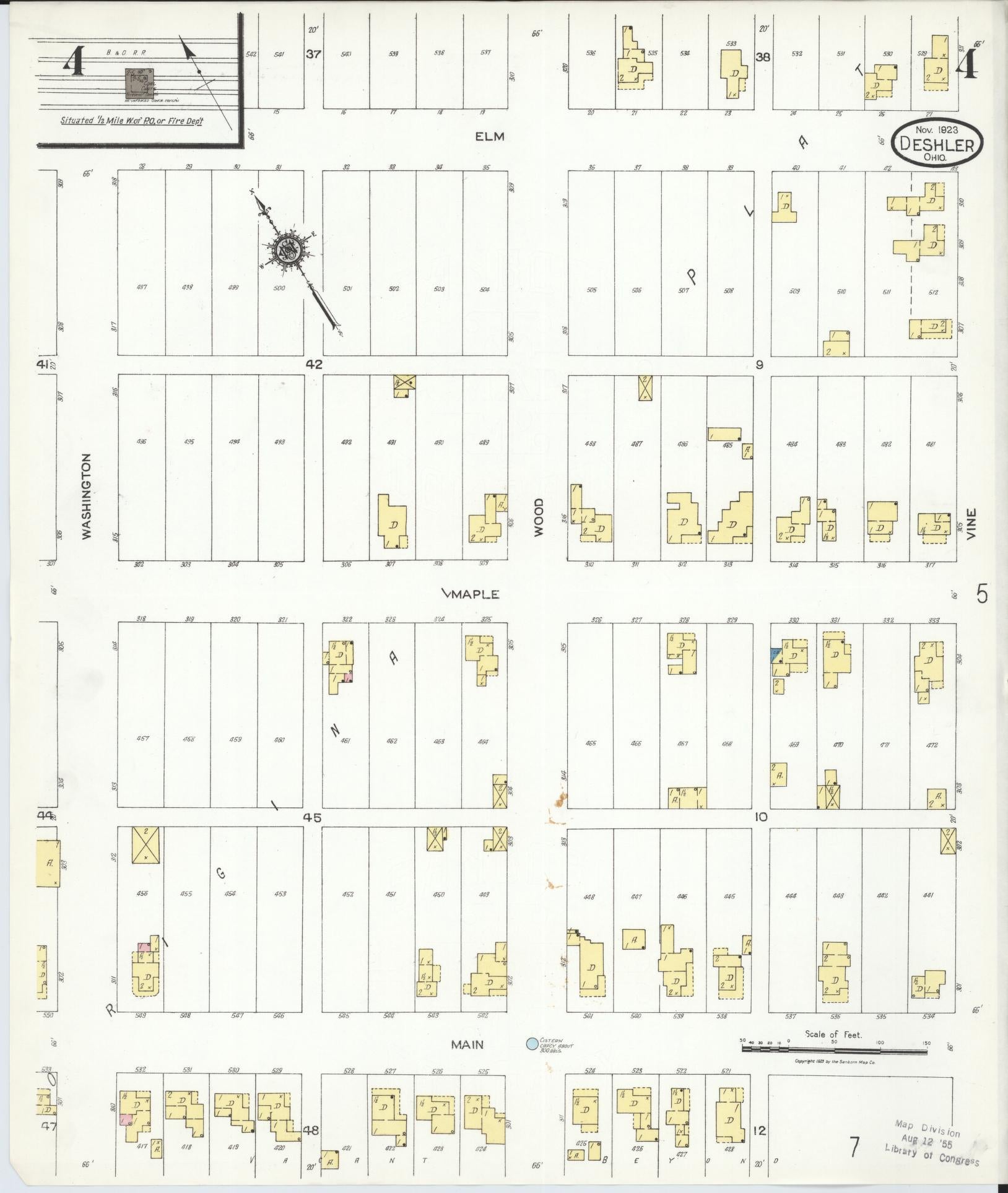 Sanborn Fire Insurance Map from Deshler, Henry County, Ohio (1923), Sheet #0004 - Historic Sanborn Fire Insurance Map Print, vintage old map wall art, antique decor, genealogy gift, Ohio Ohio map