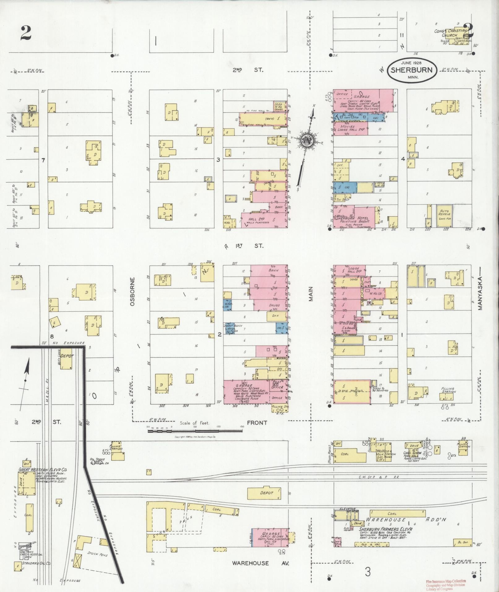 Sanborn Fire Insurance Map from Sherburn, Martin County, Minnesota (1928), Sheet #0002 - Complete Map Set gallery image, historic Sanborn map, vintage wall art, Minnesota Minnesota