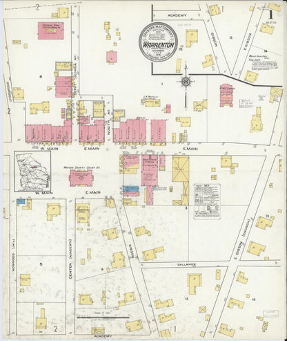 Sanborn Fire Insurance Map from Warrenton, Warren County, Georgia (1918), Sheet #0001 - Complete Map Set gallery image, historic Sanborn map, vintage wall art, Georgia Georgia