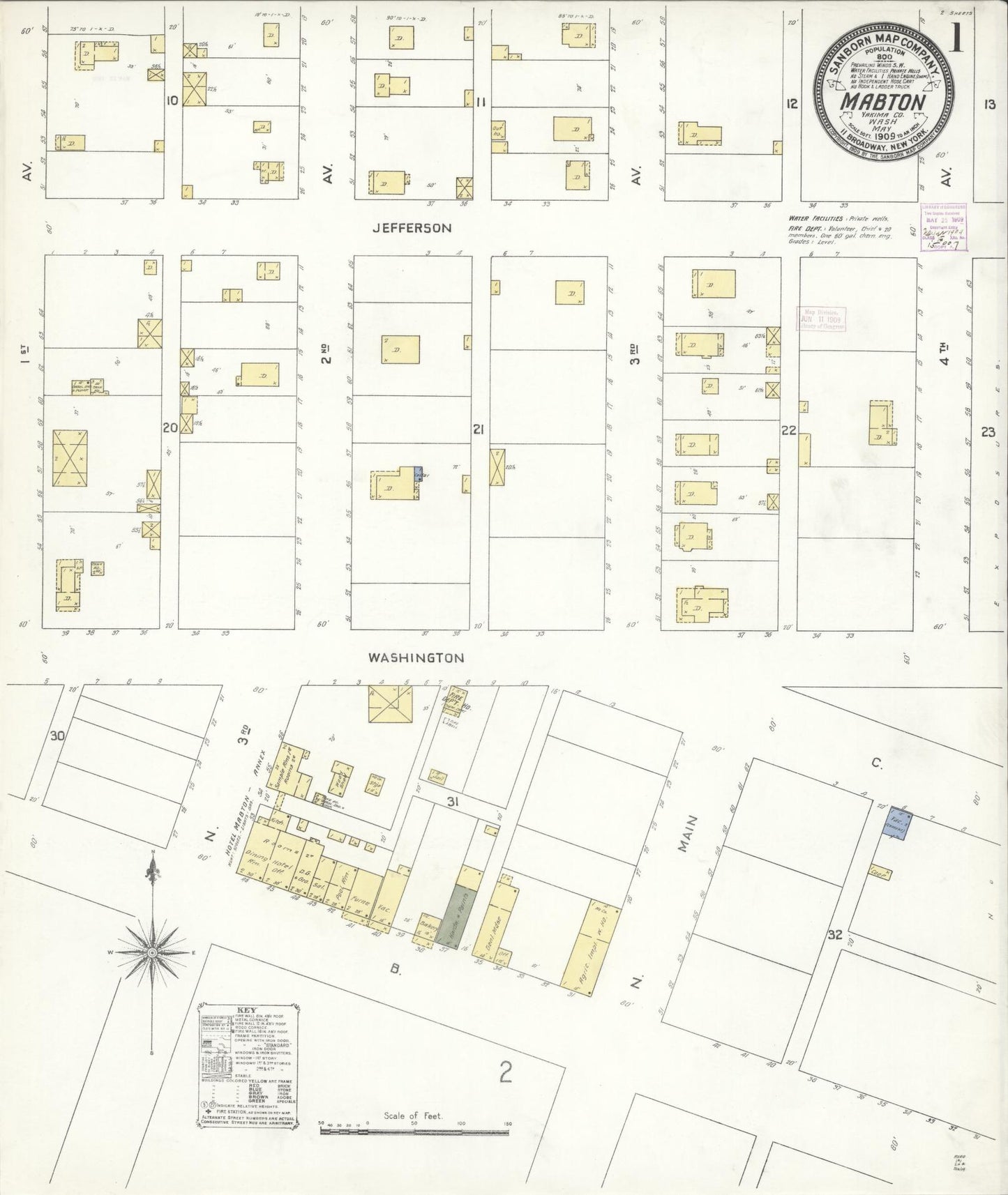 Sanborn Fire Insurance Map from Mabton, Yakima County, Washington (1909), Sheet #0001 - Complete Map Set gallery image, historic Sanborn map, vintage wall art, Washington Washington