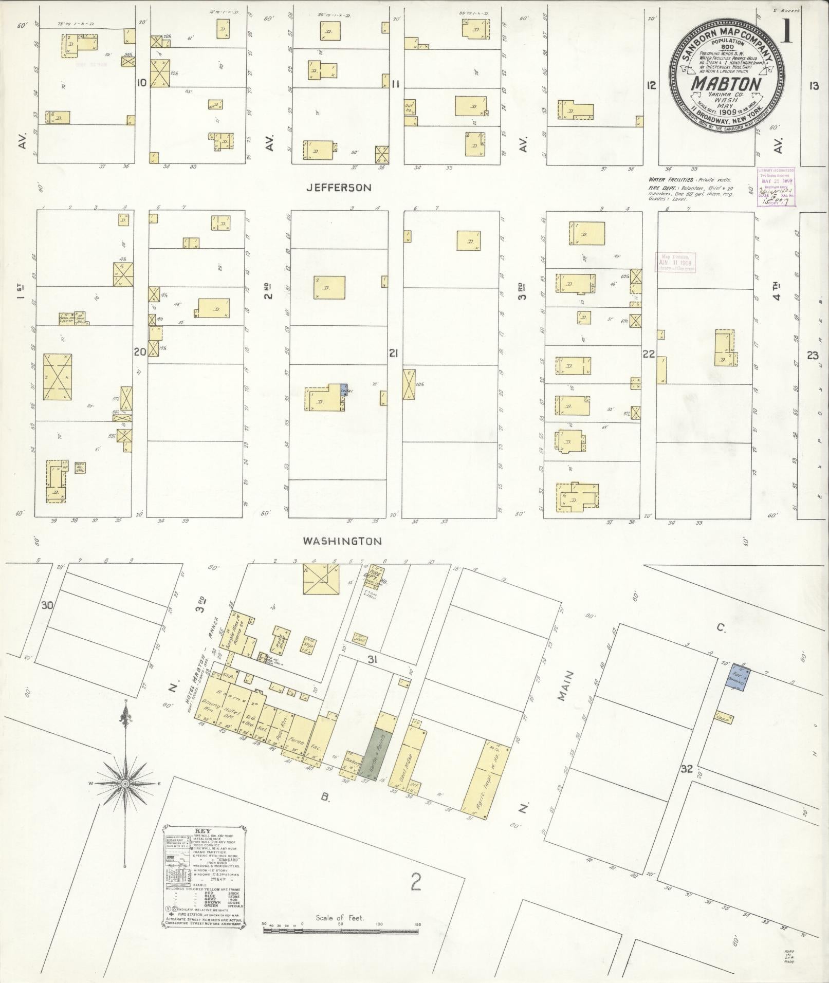 Sanborn Fire Insurance Map from Mabton, Yakima County, Washington (1909), Sheet #0001 - Complete Map Set gallery image, historic Sanborn map, vintage wall art, Washington Washington