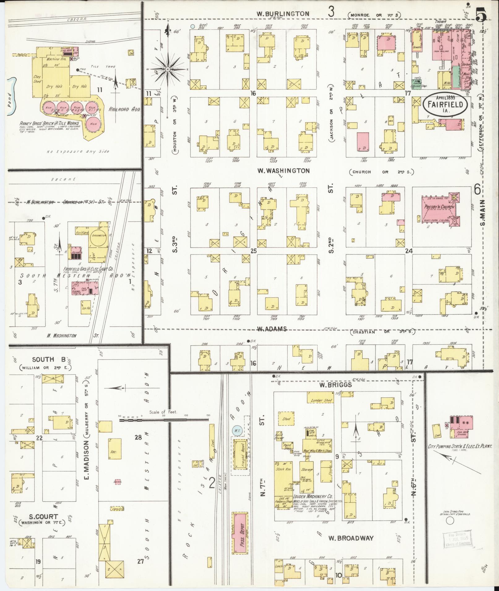 Sanborn Fire Insurance Map from Fairfield, Jefferson County, Iowa (1899), Sheet #0005 - Historic Sanborn Fire Insurance Map Print, vintage old map wall art