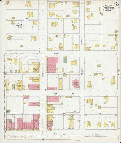 Sanborn Fire Insurance Map from Prescott, Nevada County, Arkansas (1900), Sheet #0003 - Complete Map Set gallery image, historic Sanborn map, vintage wall art, Arkansas Arkansas