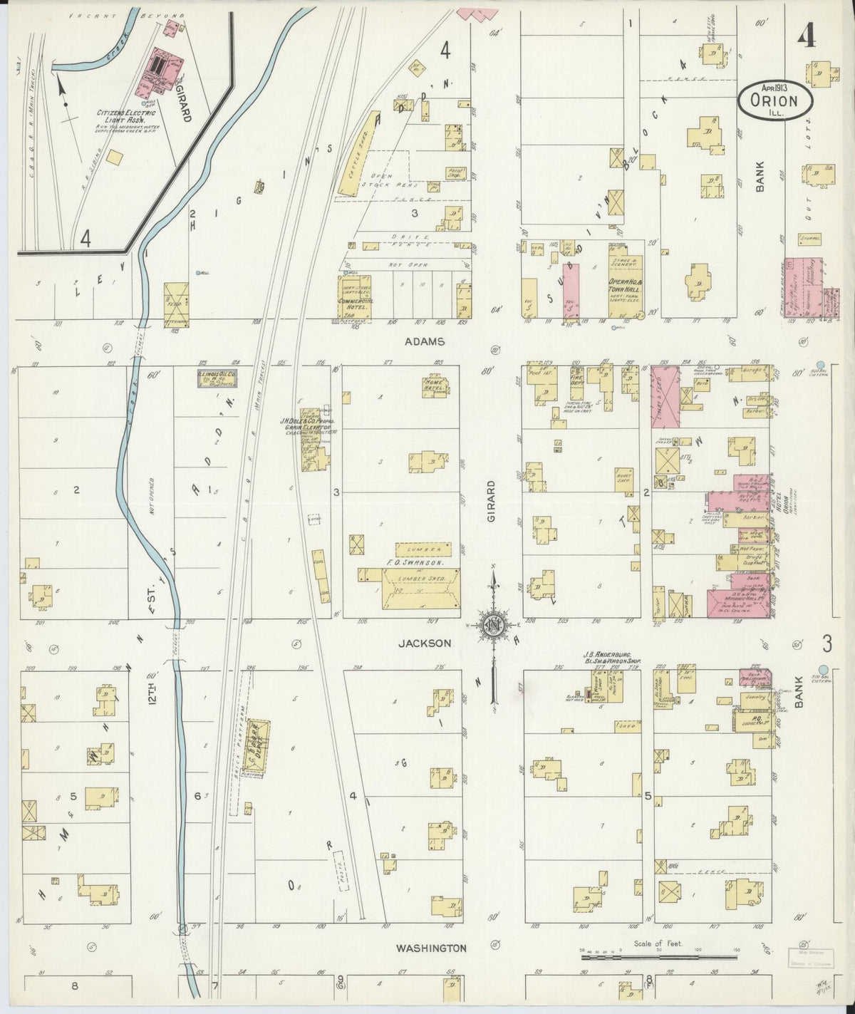 Sanborn Fire Insurance Map from Orion, Henry County, Illinois (1913), Sheet #0004 - Complete Map Set gallery image, historic Sanborn map, vintage wall art, Illinois Illinois