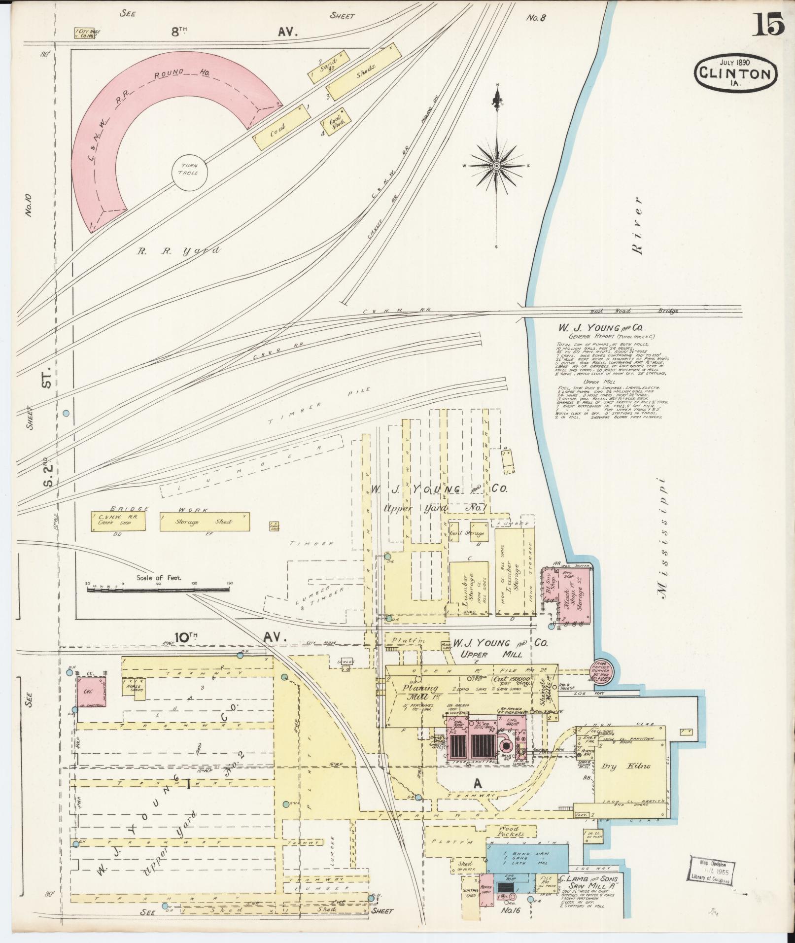 Sanborn Fire Insurance Map from Clinton, Clinton County, Iowa (1890), Sheet #0015 - Historic Sanborn Fire Insurance Map Print, vintage old map wall art
