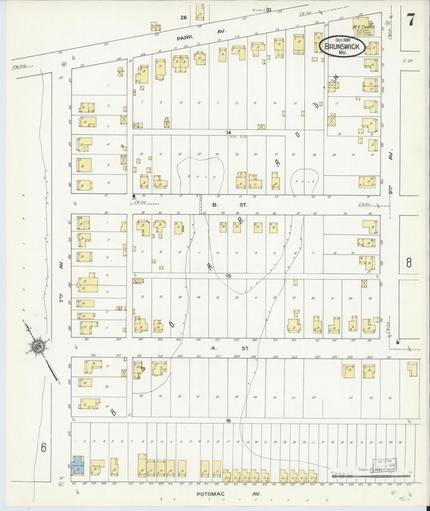 Frederick, Maryland - 1910 - Sanborn Fire Insurance Map, Sheet #0007 - Historic Sanborn Fire Insurance Map Print, Frederick Maryland 1910 0007 vintage old map wall art