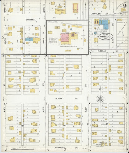Sanborn Fire Insurance Map from Arkansas City, Cowley County, Kansas (1905), Sheet #0009 - Complete Map Set gallery image, historic Sanborn map, vintage wall art, Kansas Kansas