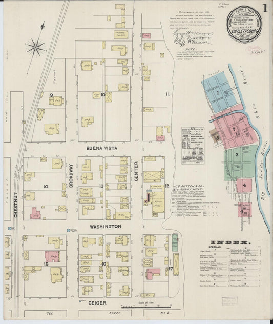 Sanborn Fire Insurance Map from Catlettsburg, Boyd County, Kentucky (1890), Sheet #0001 - Historic Sanborn Fire Insurance Map Print, vintage old map wall art, antique decor, genealogy gift, Kentucky Kentucky map