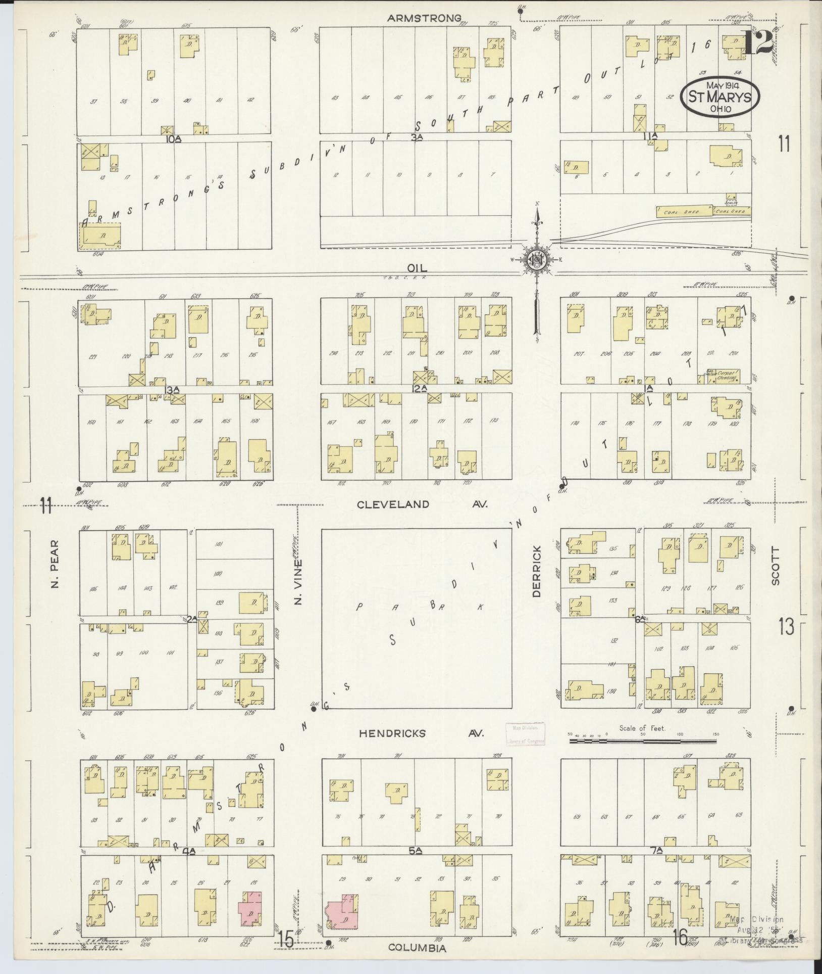 Sanborn Fire Insurance Map from Saint Marys, Auglaize County, Ohio (1914), Sheet #0012 - Historic Sanborn Fire Insurance Map Print, vintage old map wall art, antique decor, genealogy gift, Ohio Ohio map