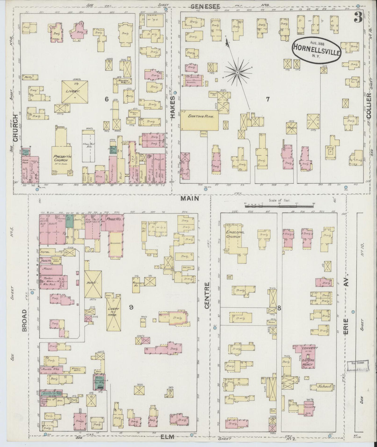 Sanborn Fire Insurance Map from Hornell, Steuben County, New York (1888), Sheet #0003 - Complete Map Set gallery image, historic Sanborn map, vintage wall art, New York New York