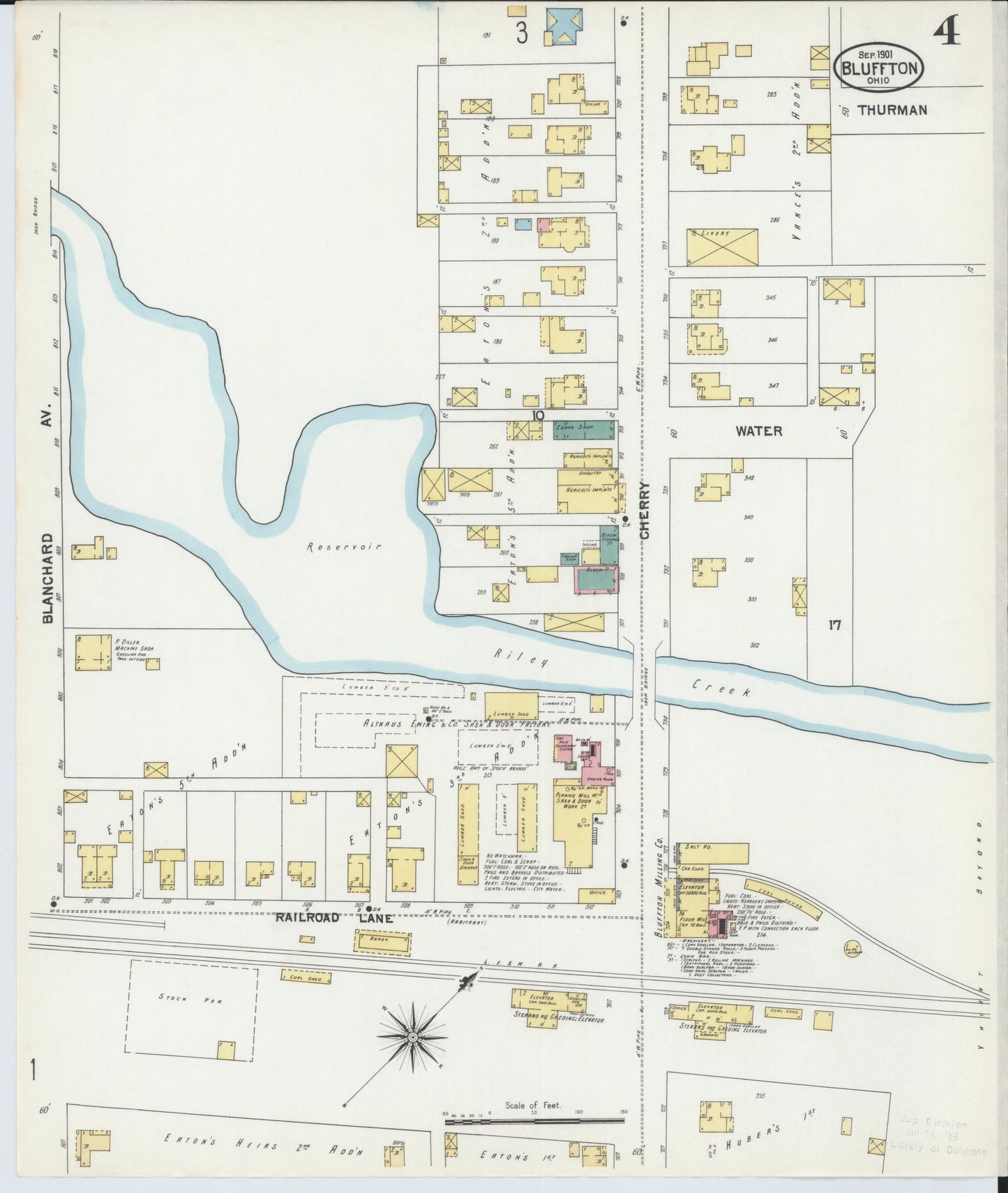 Sanborn Fire Insurance Map from Bluffton, Allen County, Ohio (1901), Sheet #0004 - Historic Sanborn Fire Insurance Map Print, vintage old map wall art, antique decor, genealogy gift, Ohio Ohio map