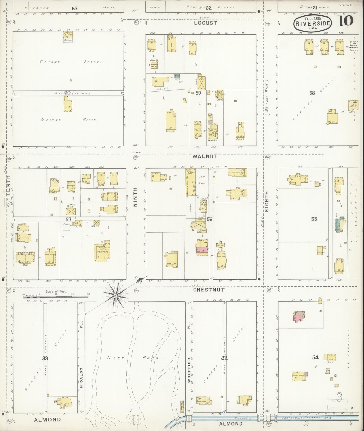 Sanborn Fire Insurance Map from Riverside, Riverside County, California (1895), Sheet #0010 - Complete Map Set gallery image, historic Sanborn map, vintage wall art, California California