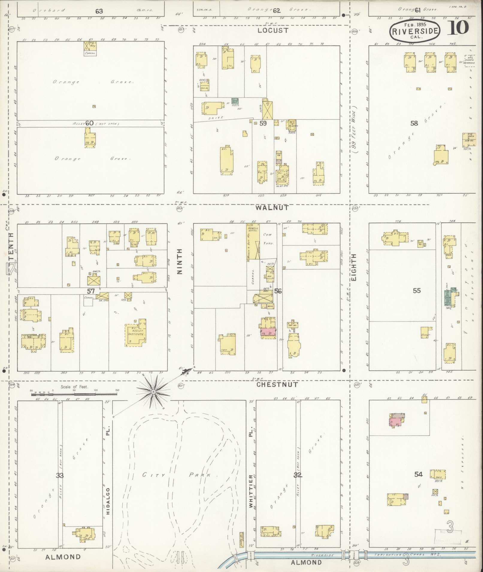 Sanborn Fire Insurance Map from Riverside, Riverside County, California (1895), Sheet #0010 - Complete Map Set gallery image, historic Sanborn map, vintage wall art, California California