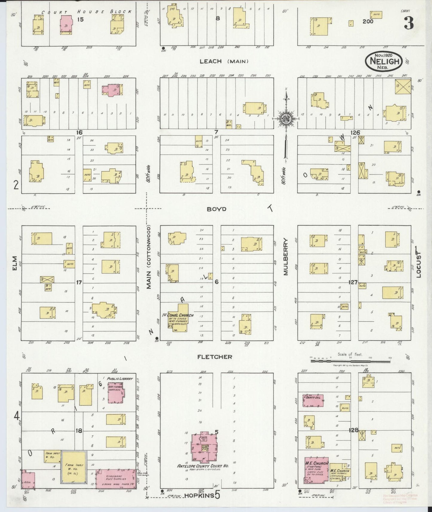Sanborn Fire Insurance Map from Neligh, Antelope County, Nebraska (1920), Sheet #0003 - Complete Map Set gallery image, historic Sanborn map, vintage wall art, Nebraska Nebraska