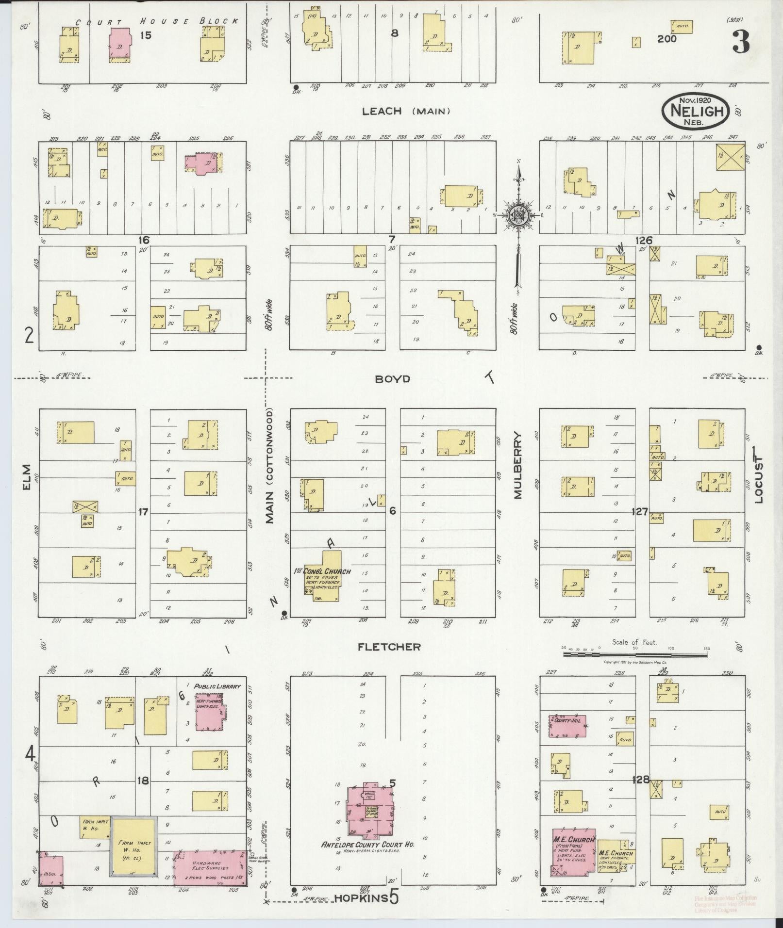 Sanborn Fire Insurance Map from Neligh, Antelope County, Nebraska (1920), Sheet #0003 - Complete Map Set gallery image, historic Sanborn map, vintage wall art, Nebraska Nebraska