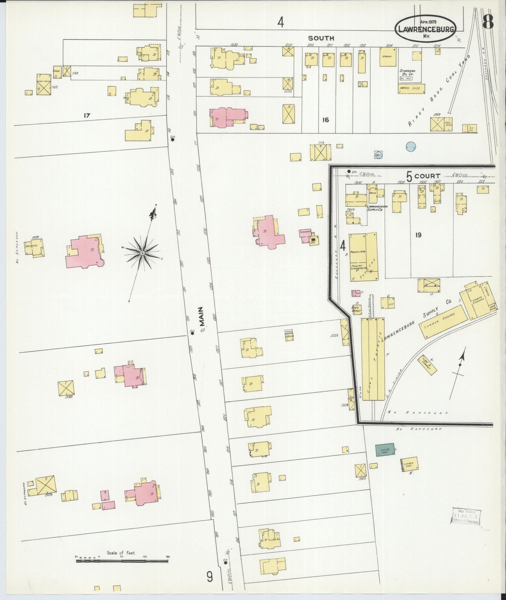 Sanborn Fire Insurance Map from Lawrenceburg, Anderson County, Kentucky (1909), Sheet #0008 - Historic Sanborn Fire Insurance Map Print, vintage old map wall art, antique decor, genealogy gift, Kentucky Kentucky map