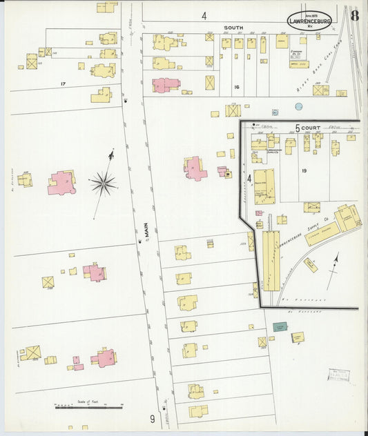 Sanborn Fire Insurance Map from Lawrenceburg, Anderson County, Kentucky (1909), Sheet #0008 - Historic Sanborn Fire Insurance Map Print, vintage old map wall art, antique decor, genealogy gift, Kentucky Kentucky map