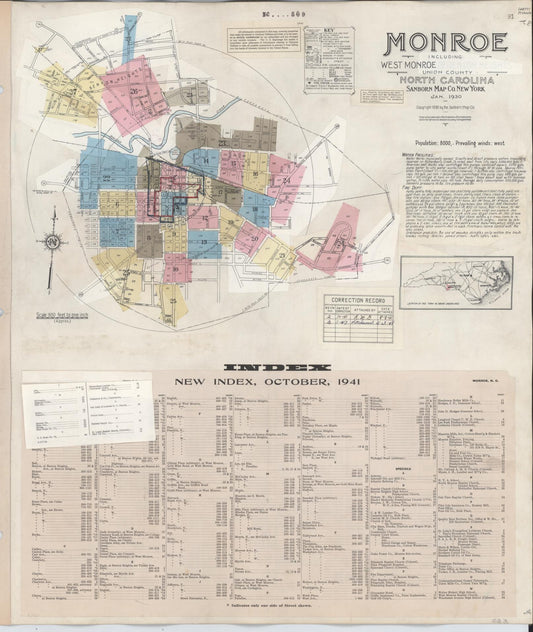 Sanborn Fire Insurance Map from Monroe, Union County, North Carolina (1947), Sheet #0001 - Historic Sanborn Fire Insurance Map Print, vintage old map wall art, antique decor, genealogy gift, North Carolina North Carolina map