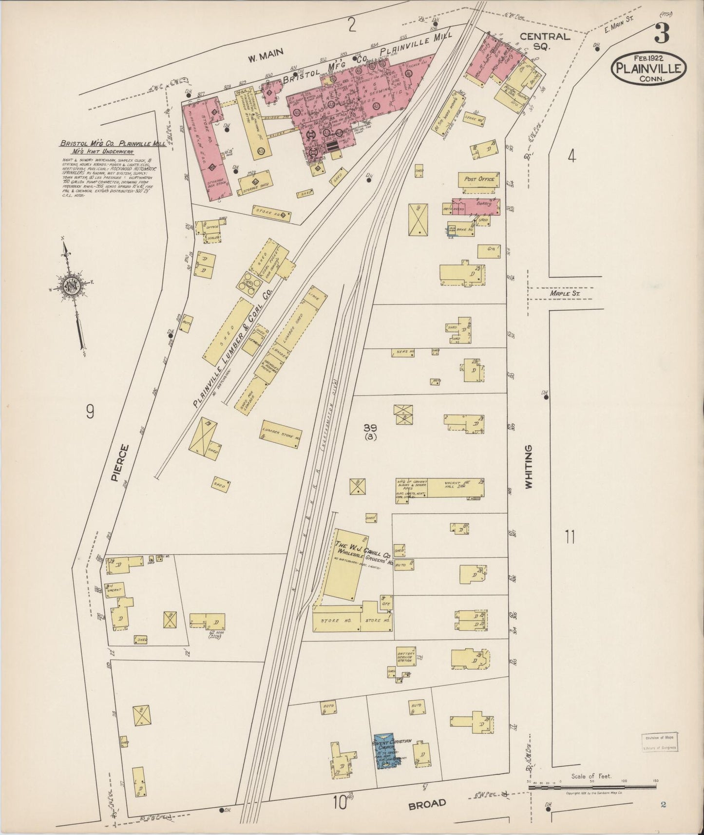 Sanborn Fire Insurance Map from Plainville, Hartford County, Connecticut (1922), Sheet #0003 - Complete Map Set gallery image, historic Sanborn map, vintage wall art, Connecticut Connecticut