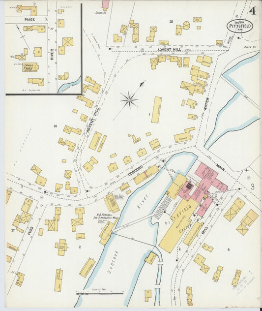 Sanborn Fire Insurance Map from Pittsfield, Merrimack County, New Hampshire (1899), Sheet #0004 - Historic Sanborn Fire Insurance Map Print, vintage old map wall art, antique decor, genealogy gift, New Hampshire New Hampshire map